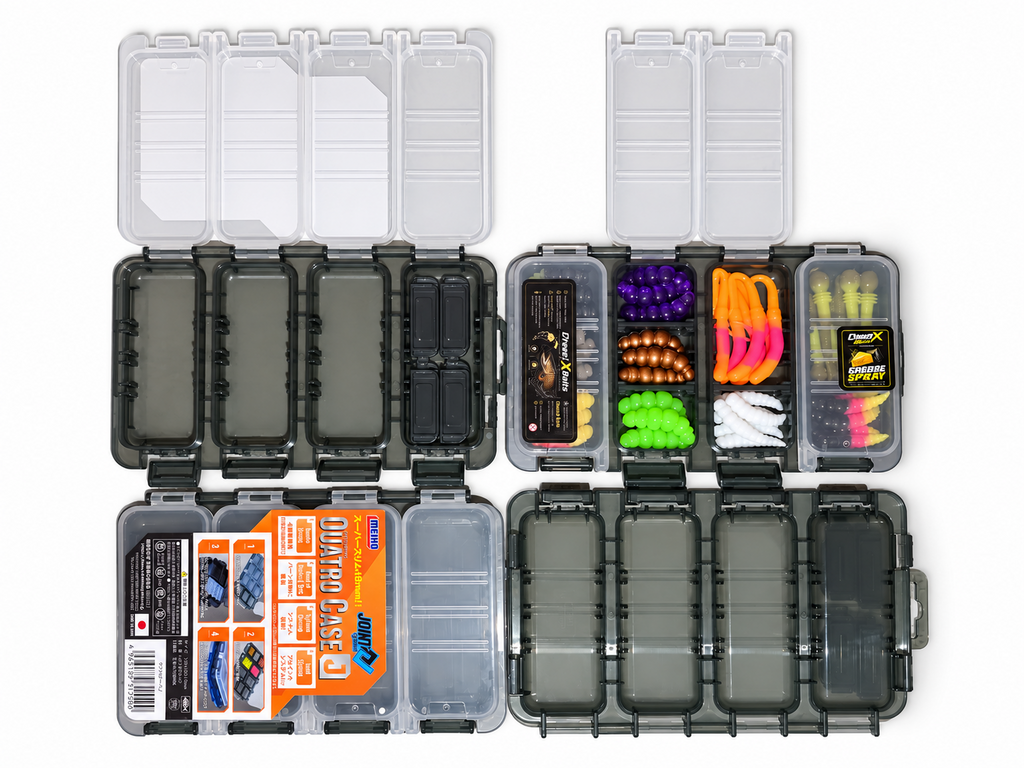MEIHO Quatro Case J storage examples — contents not included