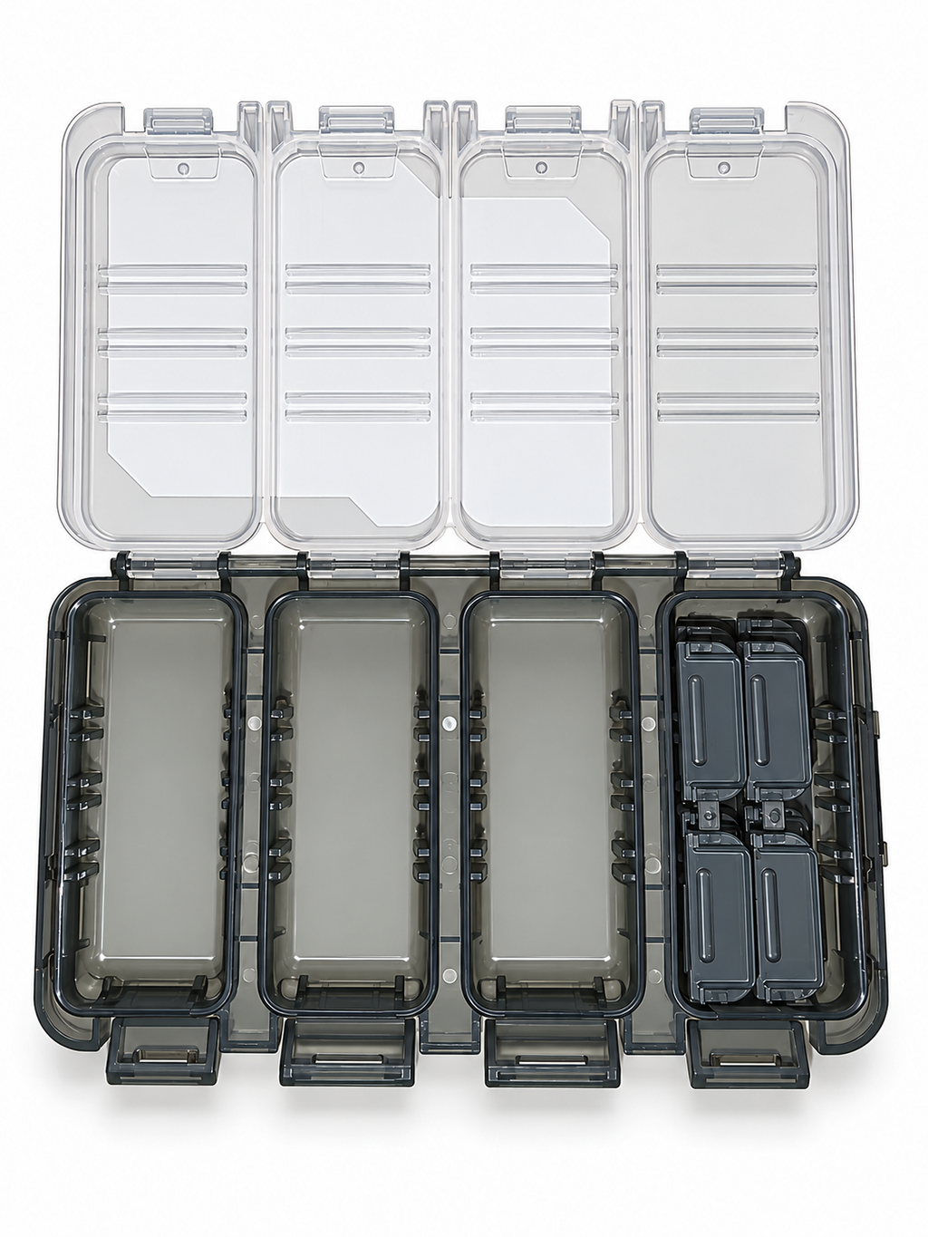 MEIHO Quatro Case J empty tackle box with four open lids