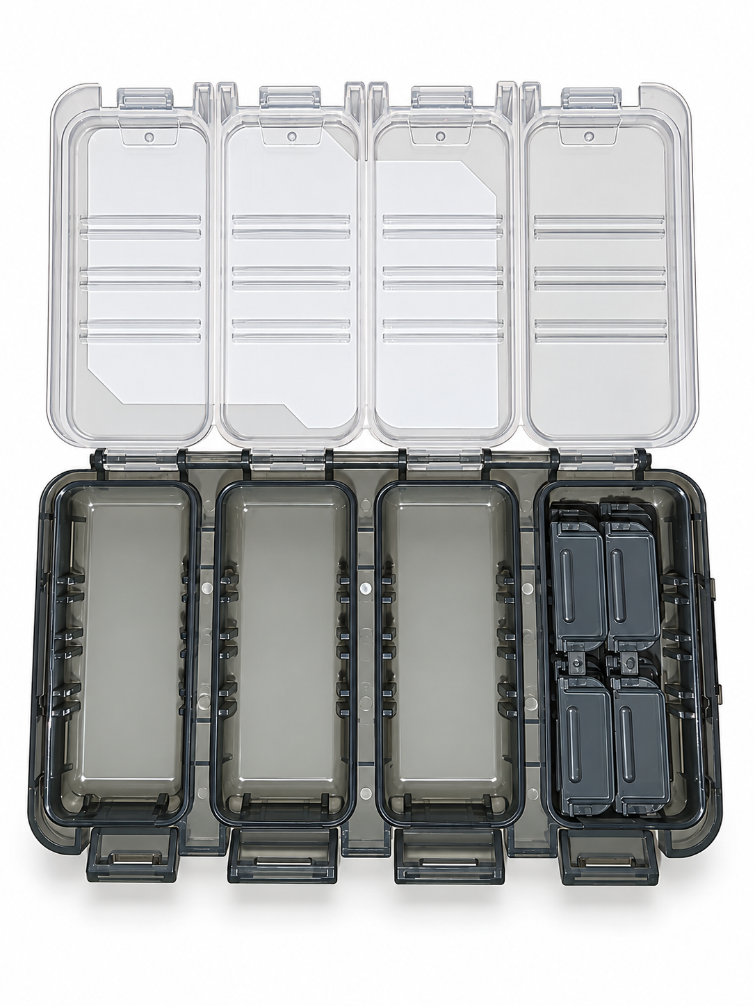 MEIHO Quatro Case J empty tackle box with four open lids